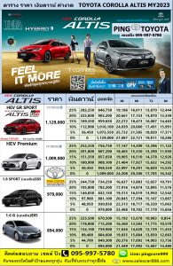 ราคาตารางผ่อน โคโรลล่า อัลติส ใหม่ป้ายแดง Toyota Corolla Altis MY2023