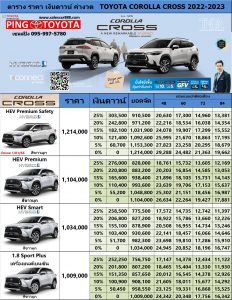 ราคา Corolla Cross 2022-2023 sport Plus HEV PREMIUM สีขาวมุก โคโรล่าครอส