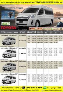 ราคา ตารางผ่อน รถตู้โตโยต้าคอมมิวเตอร์  ยูโร 5   Toyota commuter 2.8